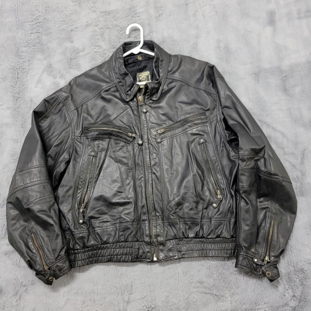 Vintage Hein Gericke Leather Jacket Mens XL Black Motorcycle Biker Vented 80s